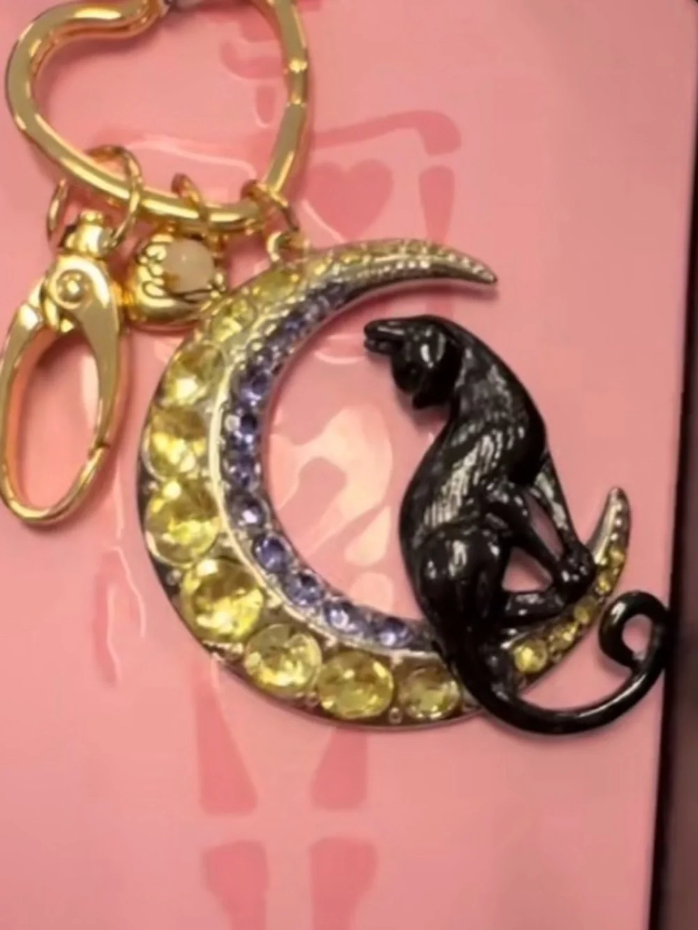 NWT ⚜️🐈‍⬛⚜️ Betsey Johnson Gold Tone Black Cat & Moon Keychain Bag Charm